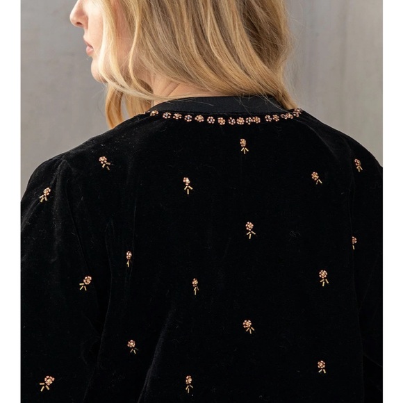Lovestitch Cait Black Velvet Beaded Bomber Jacket size Medium - Picture 3 of 8